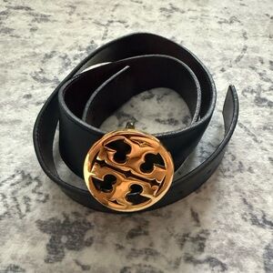 Tory Burch Reversible Leather Belt with Gold Logo Buckle